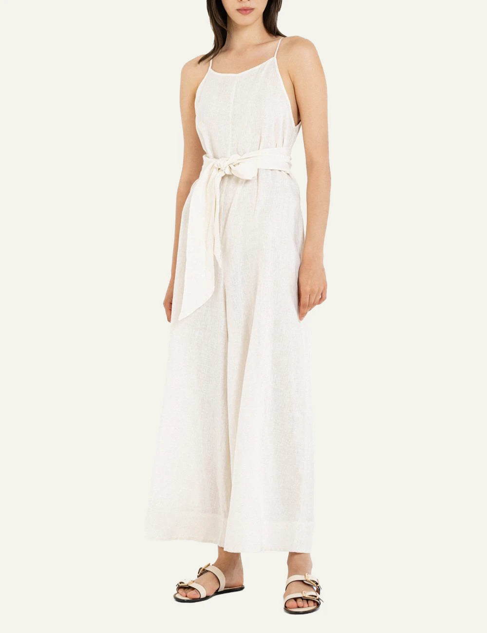 Philosophy linen jumpsuit white worn front look
