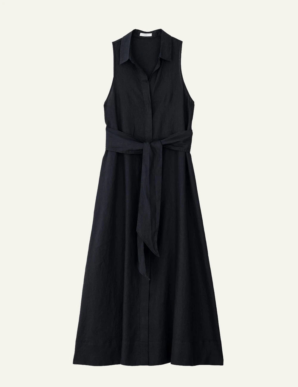 Philosophy linen shirtdress black sleeveless midi dress with belt front flat view
