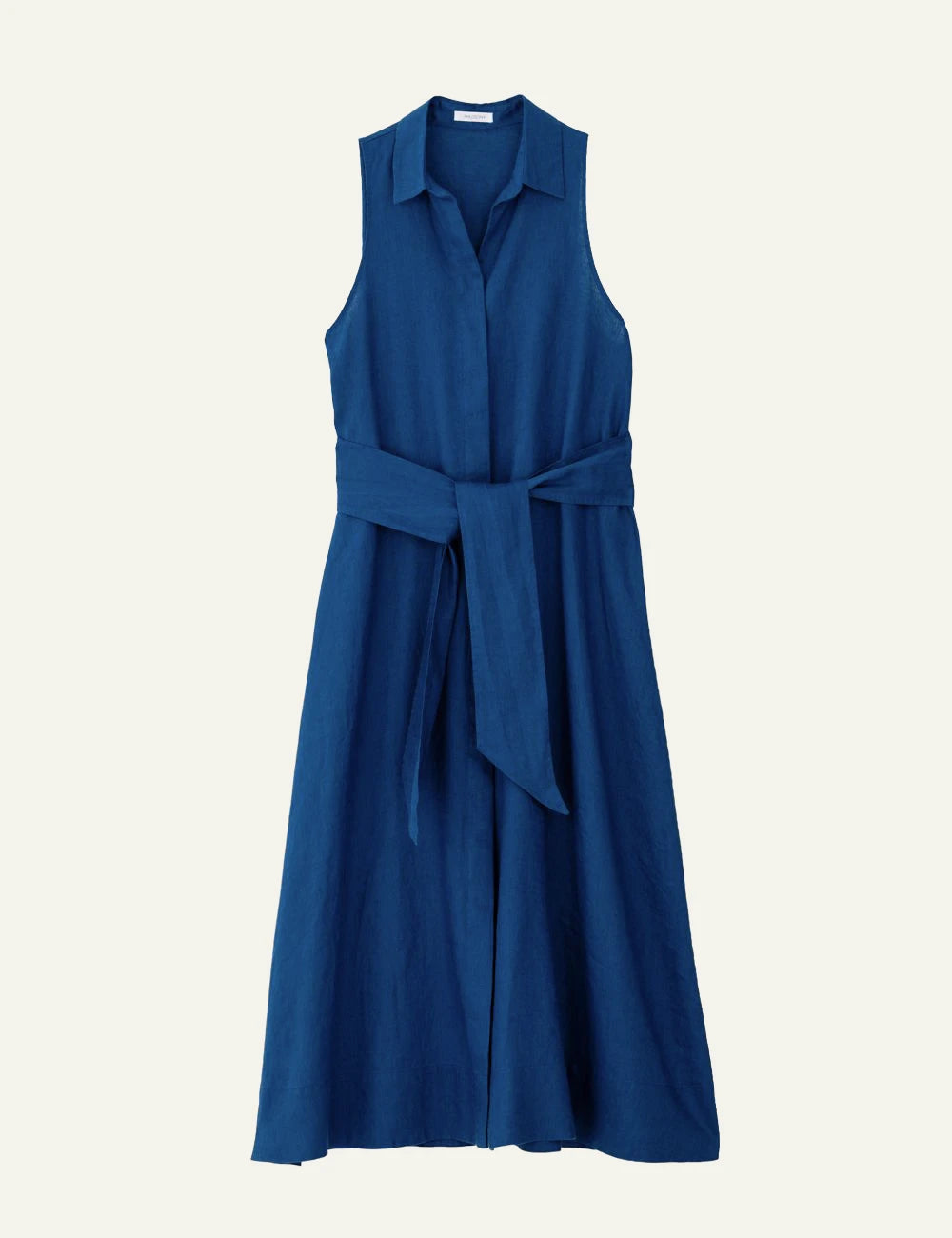Philosophy linen shirtdress blue sleeveless midi dress with belt front flat view