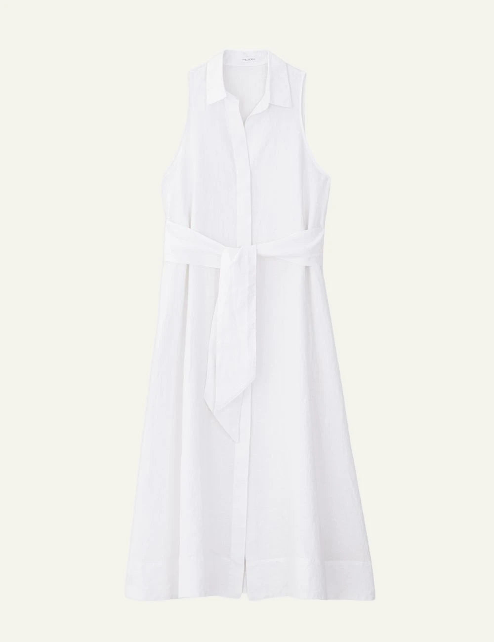 Philosophy linen shirtdress white sleeveless midi dress with belt front flat view