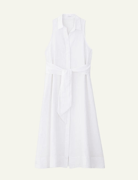 Philosophy linen shirtdress white sleeveless midi dress with belt front flat view