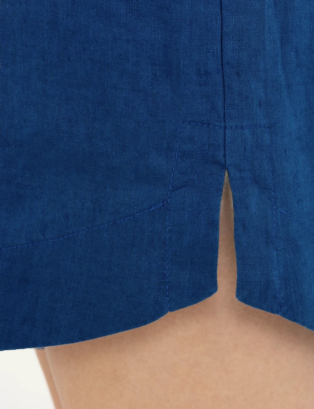 Philosophy linen shorts blue relaxed summer shorts side detail view