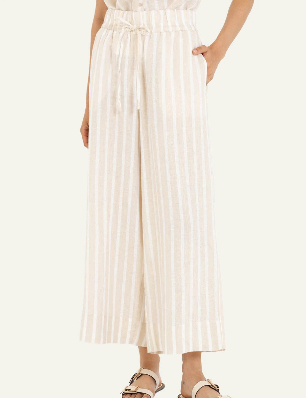 Philosophy linen striped jupe culotte beige front model view