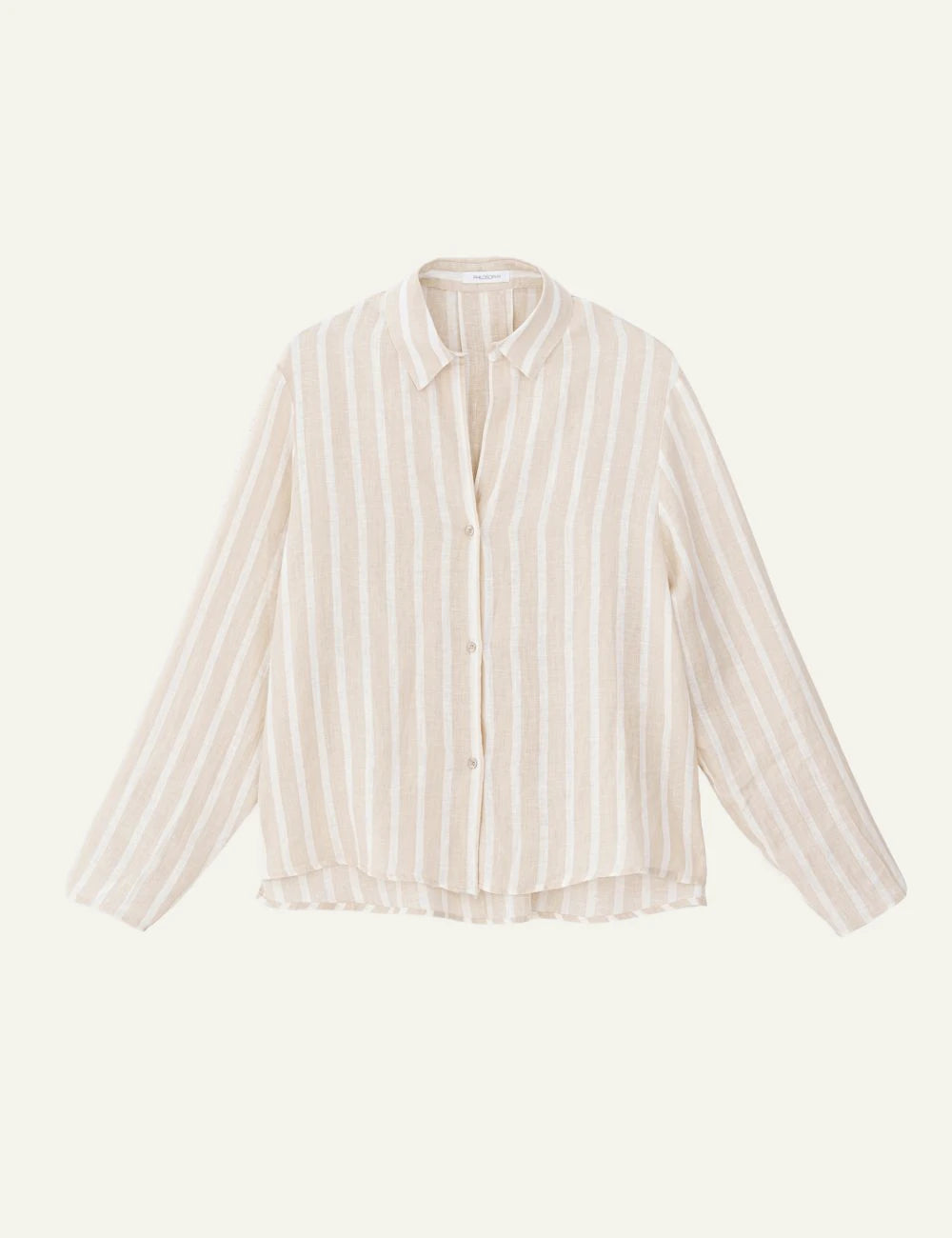 Philosophy linen stripes shirt beige white striped shirt front flat view