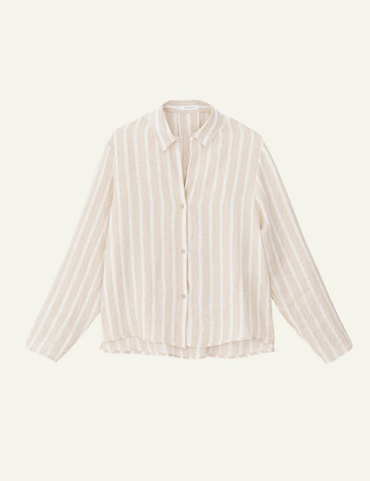 Philosophy linen stripes shirt beige white striped shirt front flat view