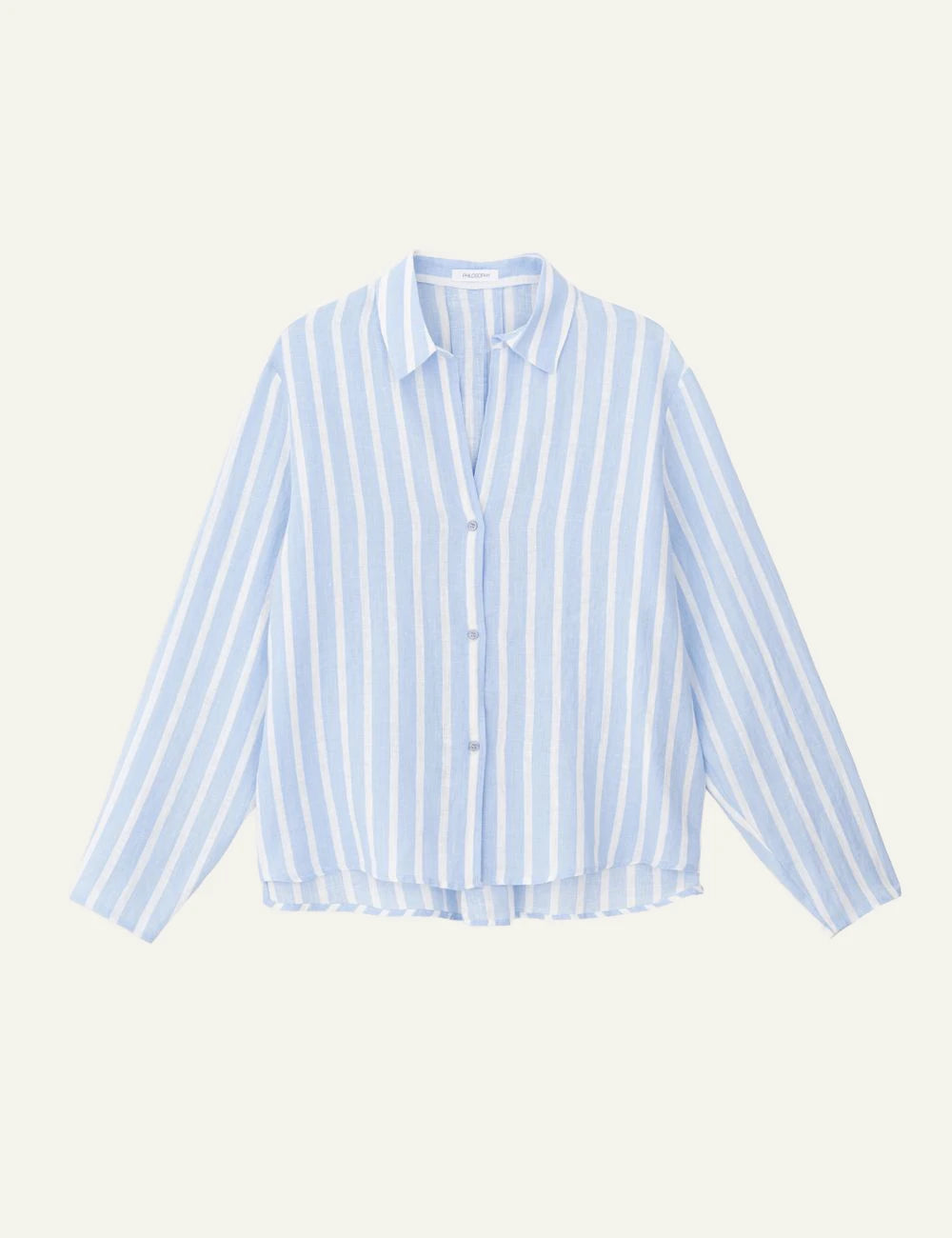 Philosophy linen stripes shirt ciel white striped shirt front flat view
