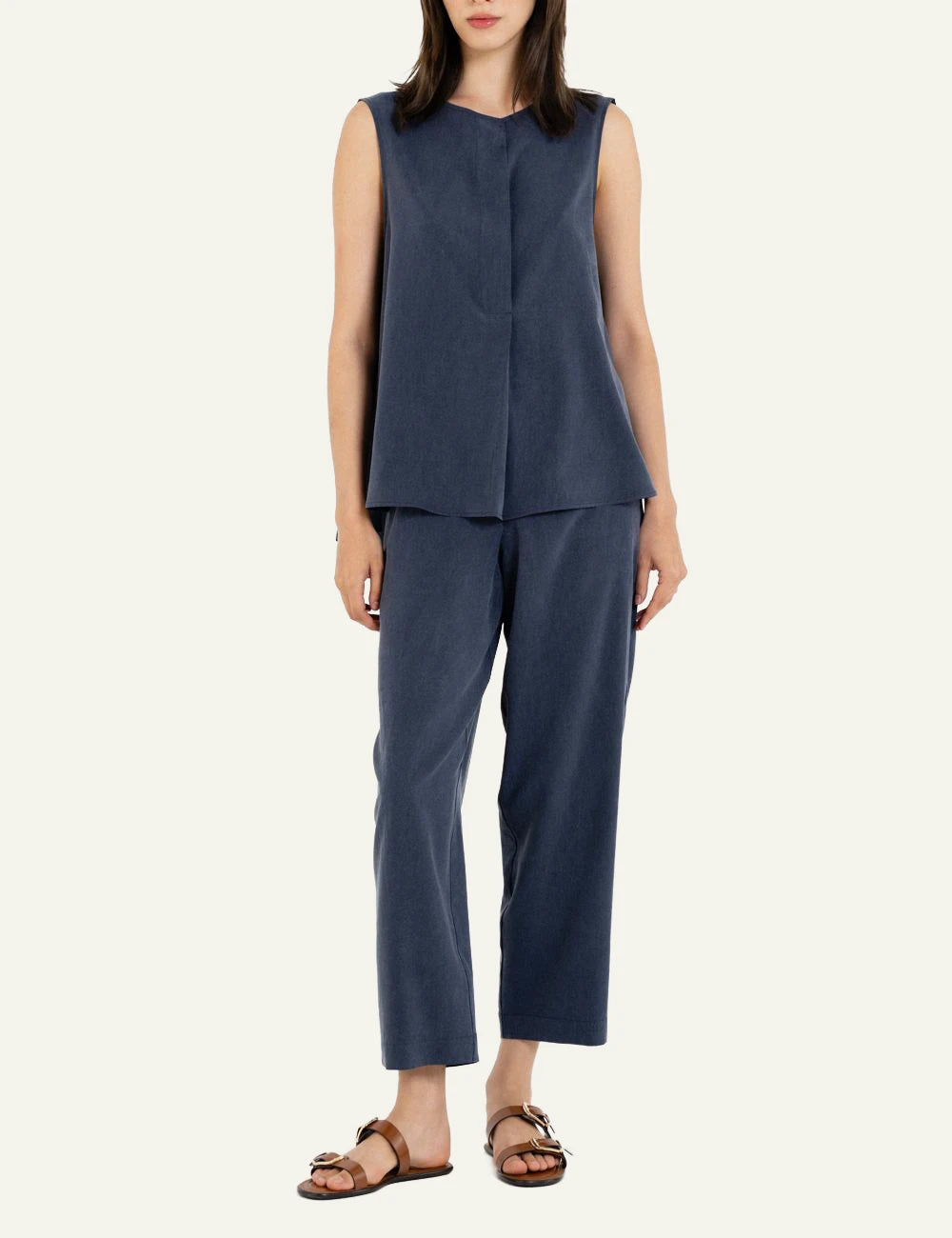 Philosophy loose pants dark blue relaxed fit front full body view