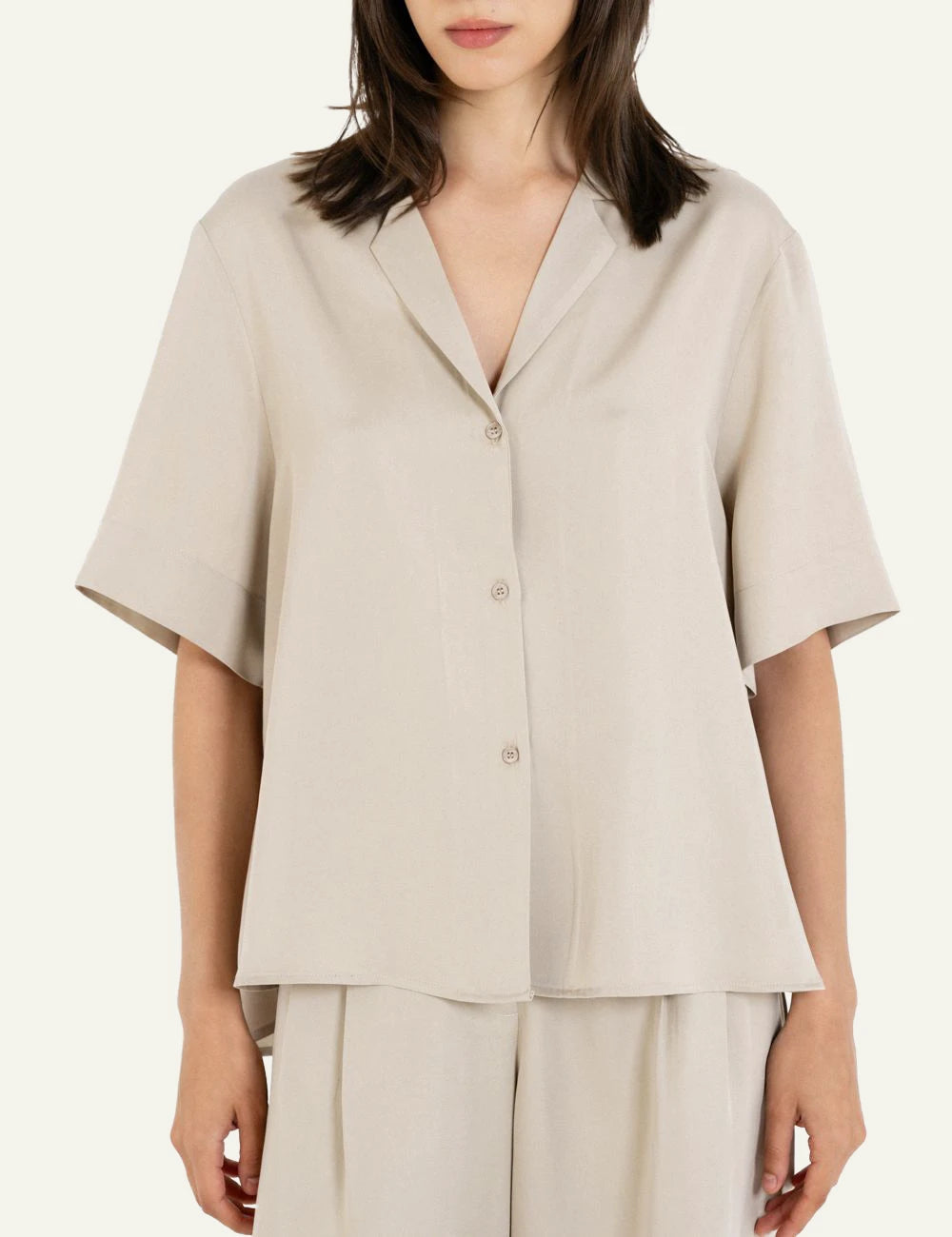 Philosophy lyocell shirt light beige short sleeve shirt front flat view