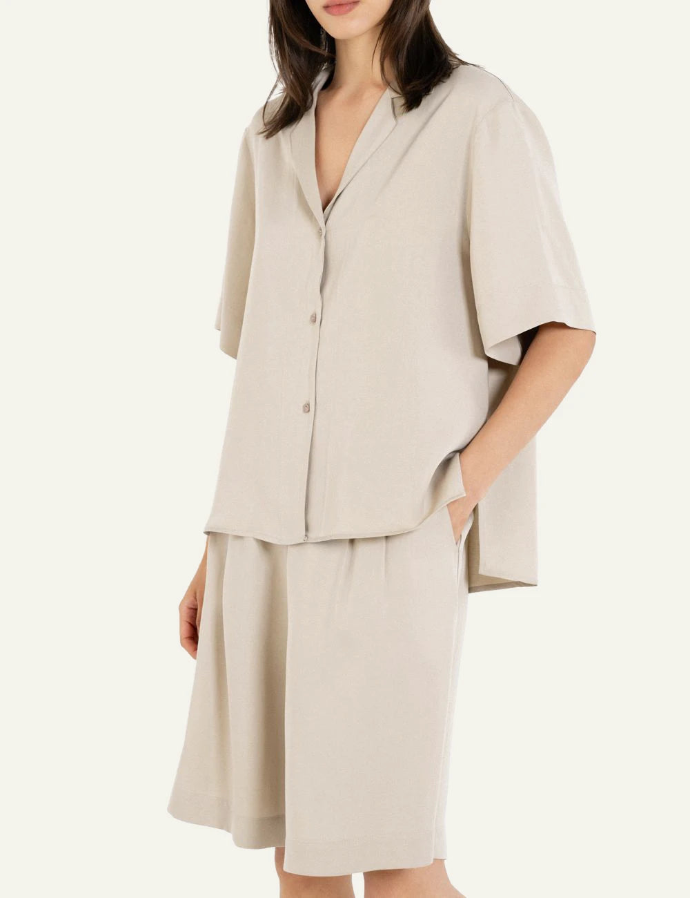 Philosophy lyocell shirt light beige short sleeve shirt side view