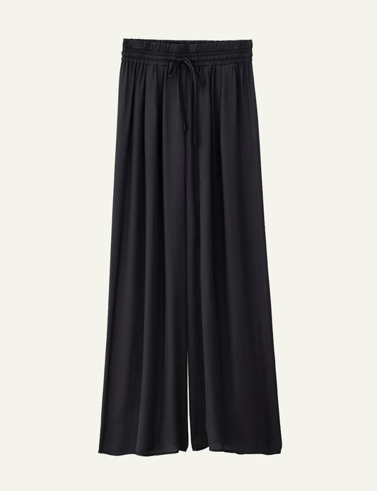 Philosophy off black wide leg pants elastic waist front view
