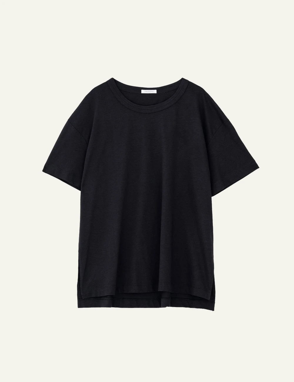 Philosophy oversized long t shirt black relaxed fit tee front flat view