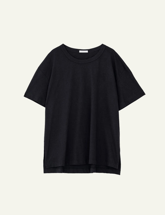 Philosophy oversized long t shirt black relaxed fit tee front flat view