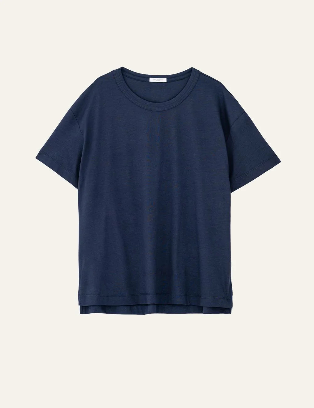 Philosophy oversized long t shirt blue relaxed fit tee front flat view
