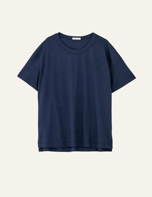 Philosophy oversized long t shirt blue relaxed fit tee front flat view