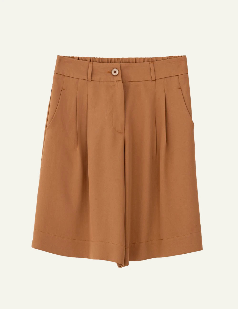 Philosophy pleated shorts camel tailored front flat view