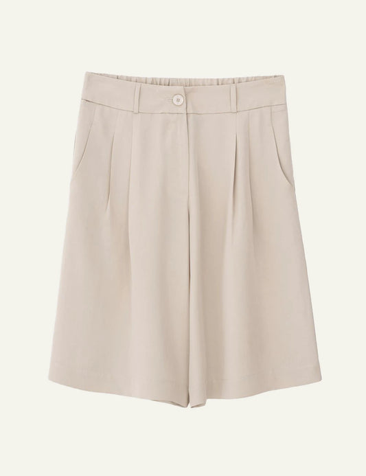 Philosophy pleated shorts light beige tailored front flat view