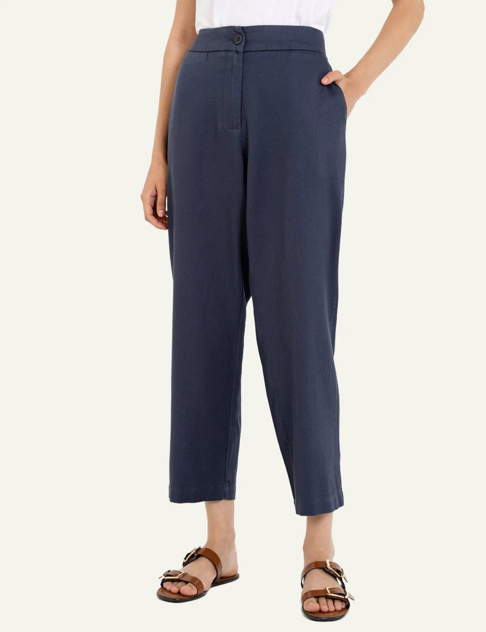 Philosophy blue regular pants front detail mid waist