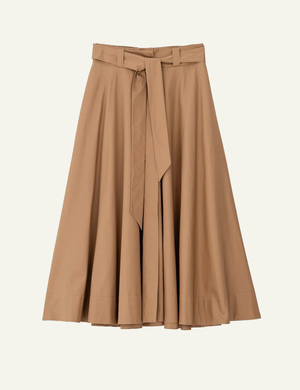 Philosophy poplin skirt camel worn front look