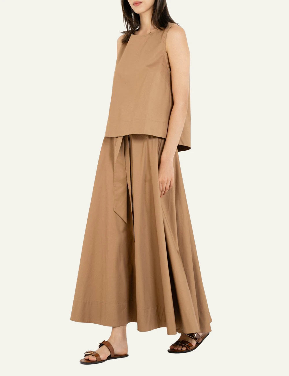 Philosophy poplin skirt camel front full view
