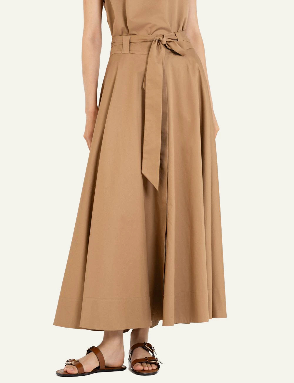Philosophy poplin skirt camel front full view
