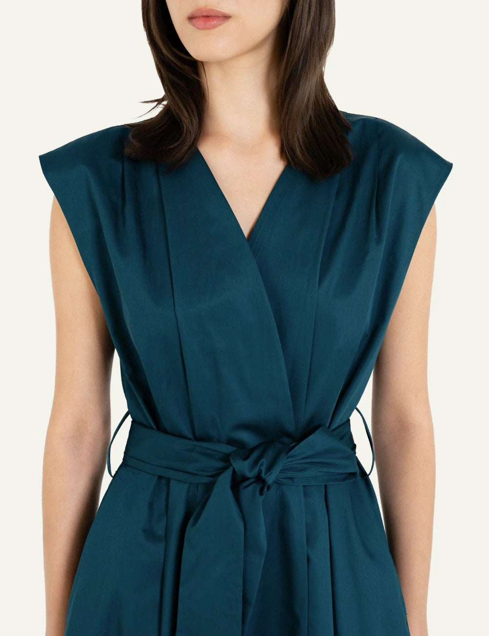 Philosophy wrap dress dark emerald neckline detail