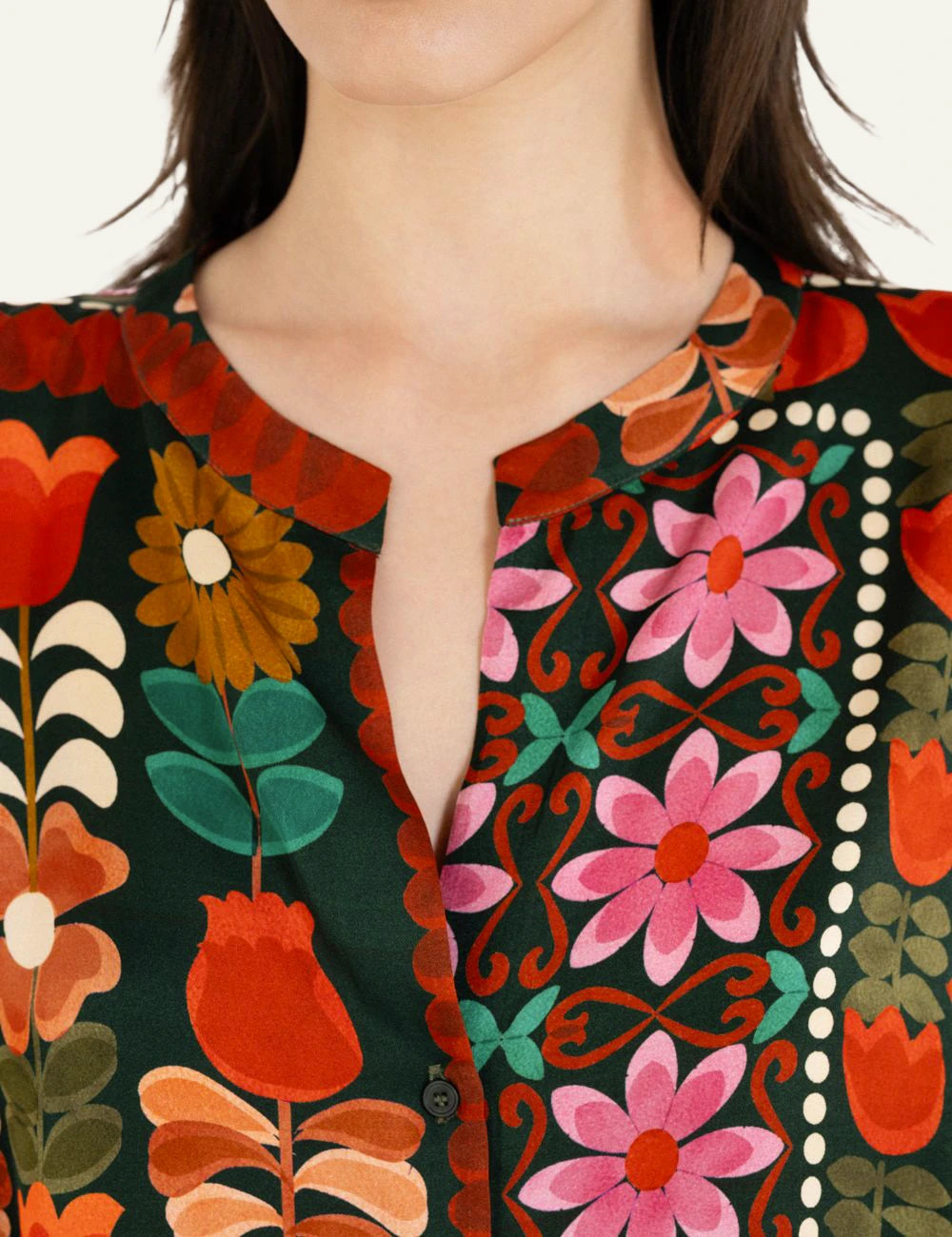 Philosophy print oversized shirt multicolor floral satin front detail view