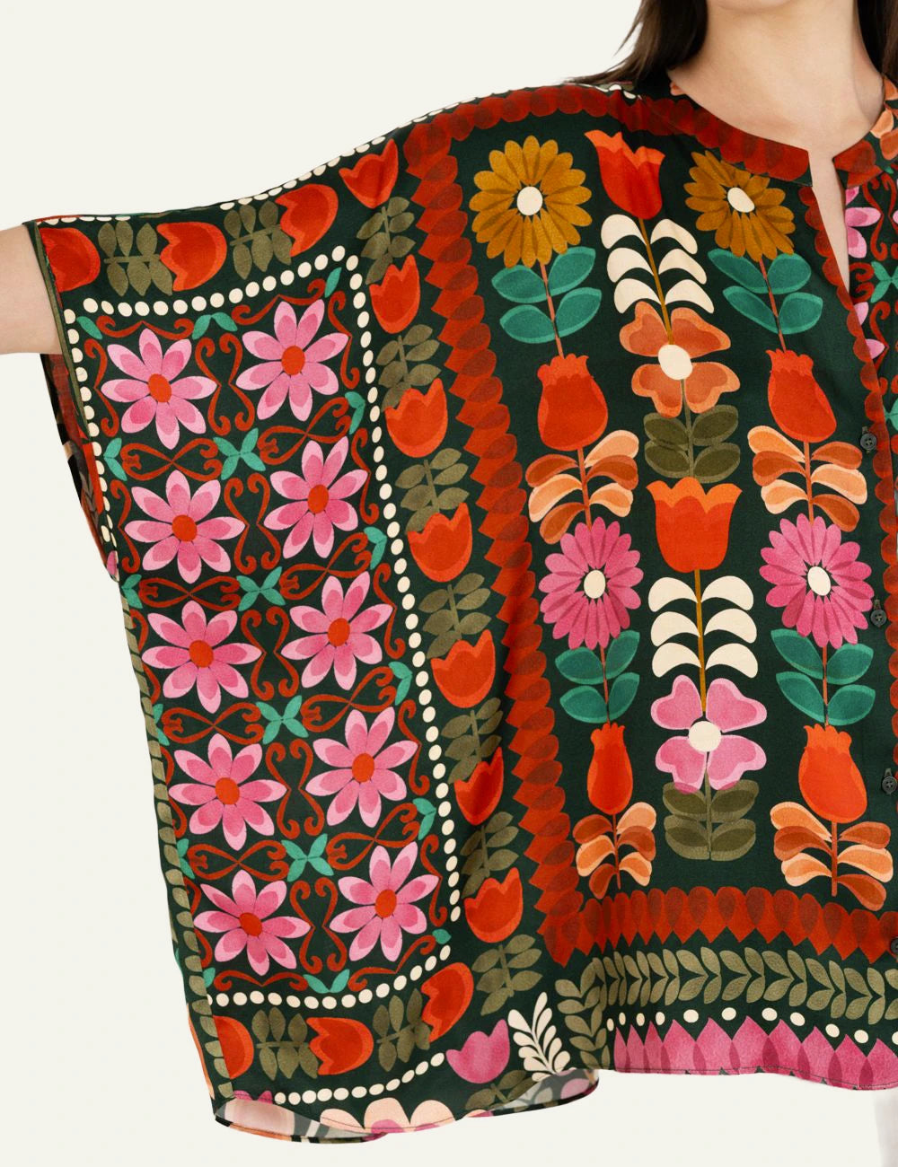 Philosophy print oversized shirt multicolor floral satin side detail view