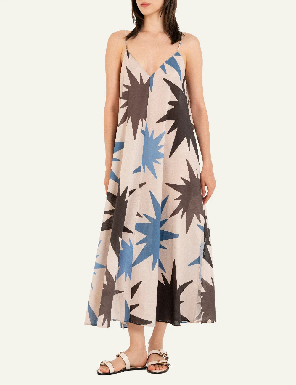 Philosophy print slip dress ciel midi spaghetti straps front full body view