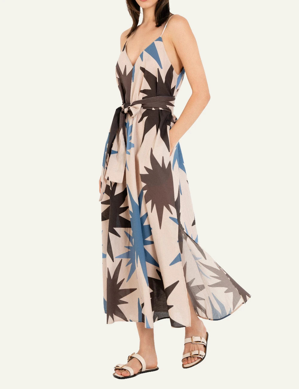 Philosophy print slip dress ciel midi spaghetti straps side view