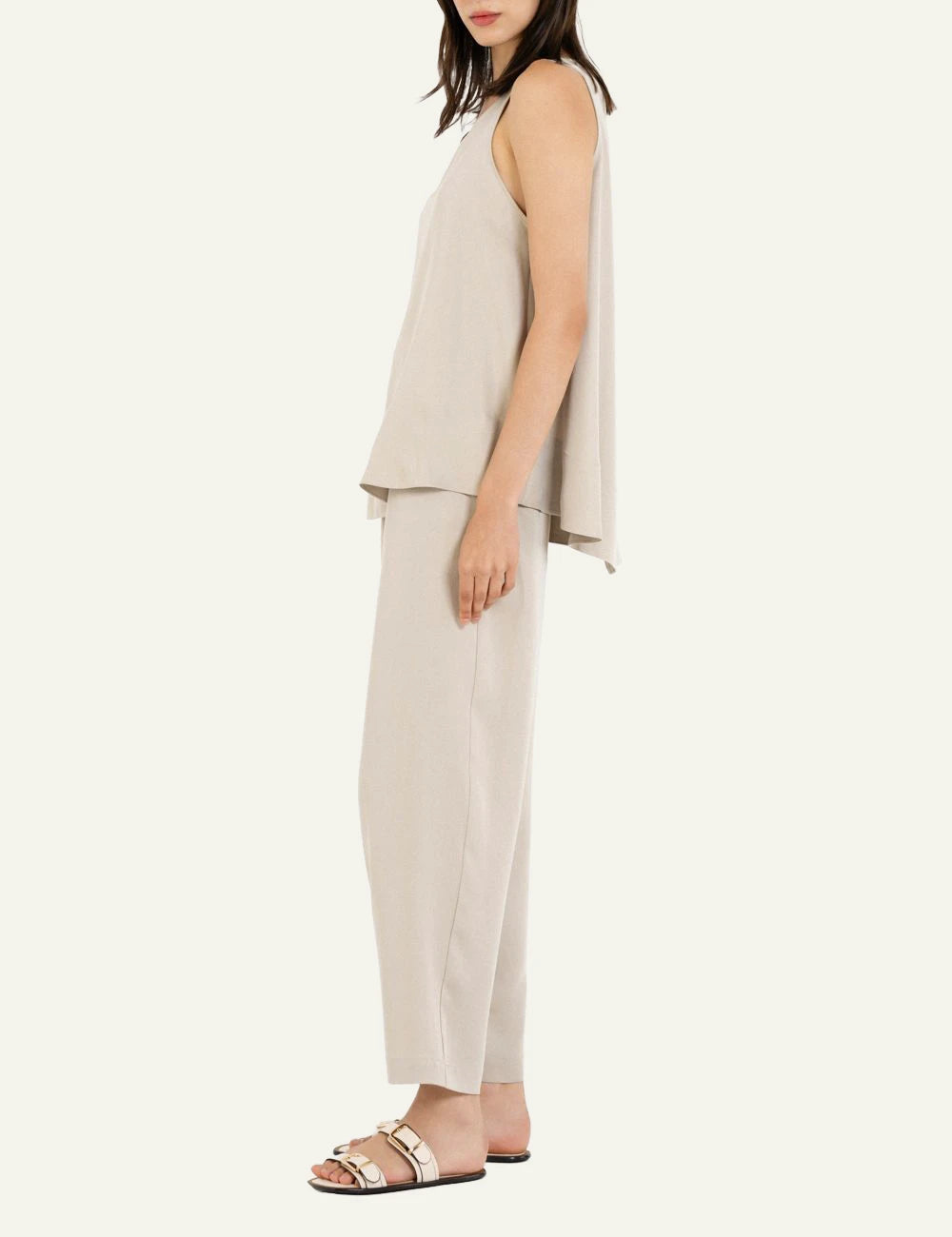 Philosophy regular pants light beige tailored straight fit side view