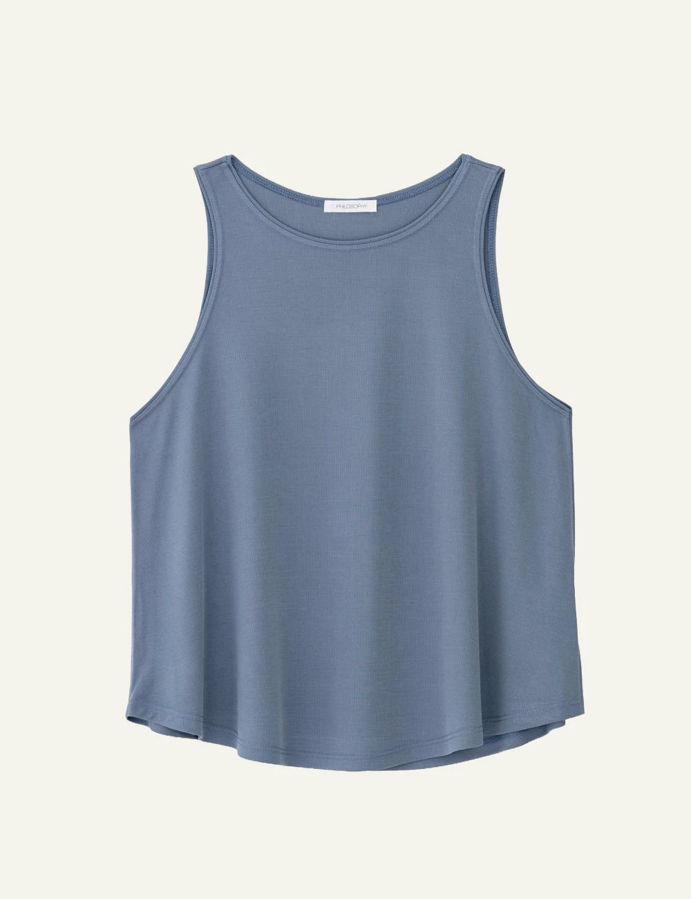 Philosophy rib halter neck top dusty blue flat front view