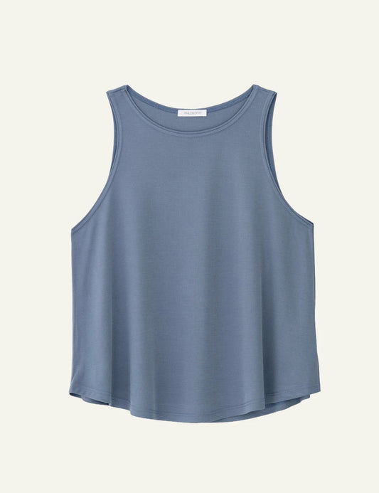 Philosophy rib halter neck top dusty blue flat front view