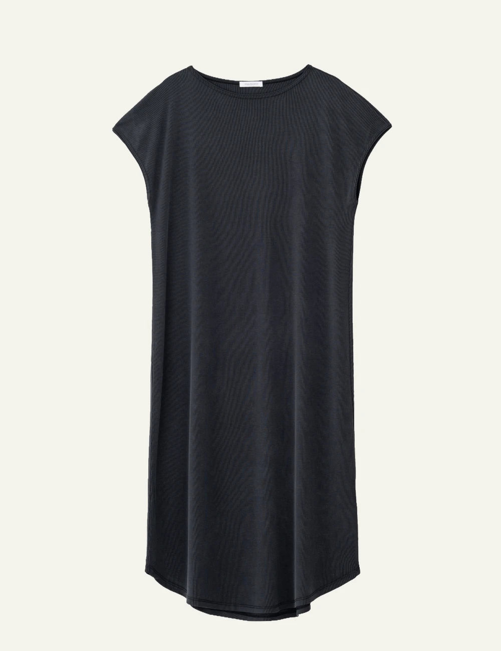 Philosophy rib loose dress off black midi cap sleeve front view