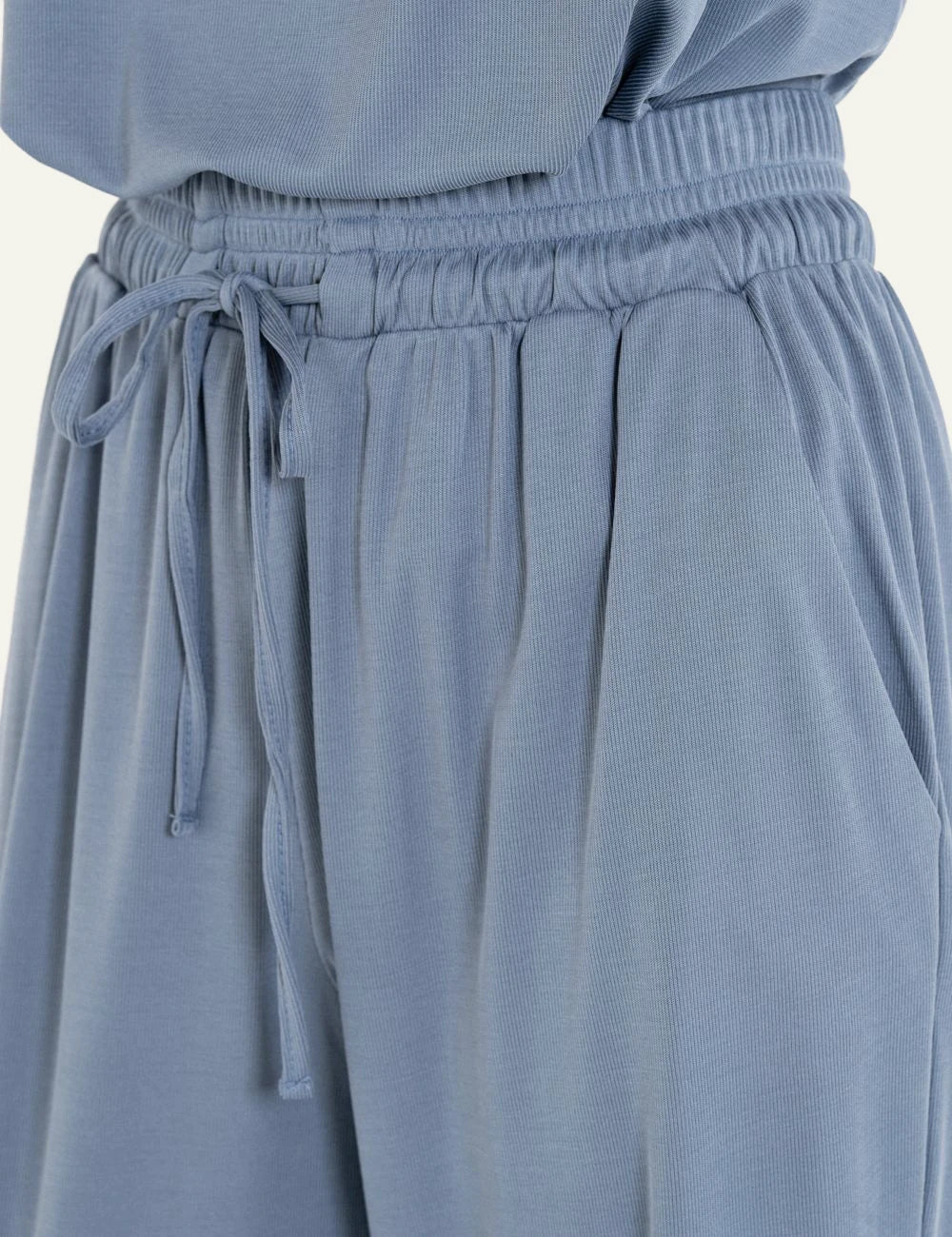 Philosophy rib pants light blue waist drawstring detail