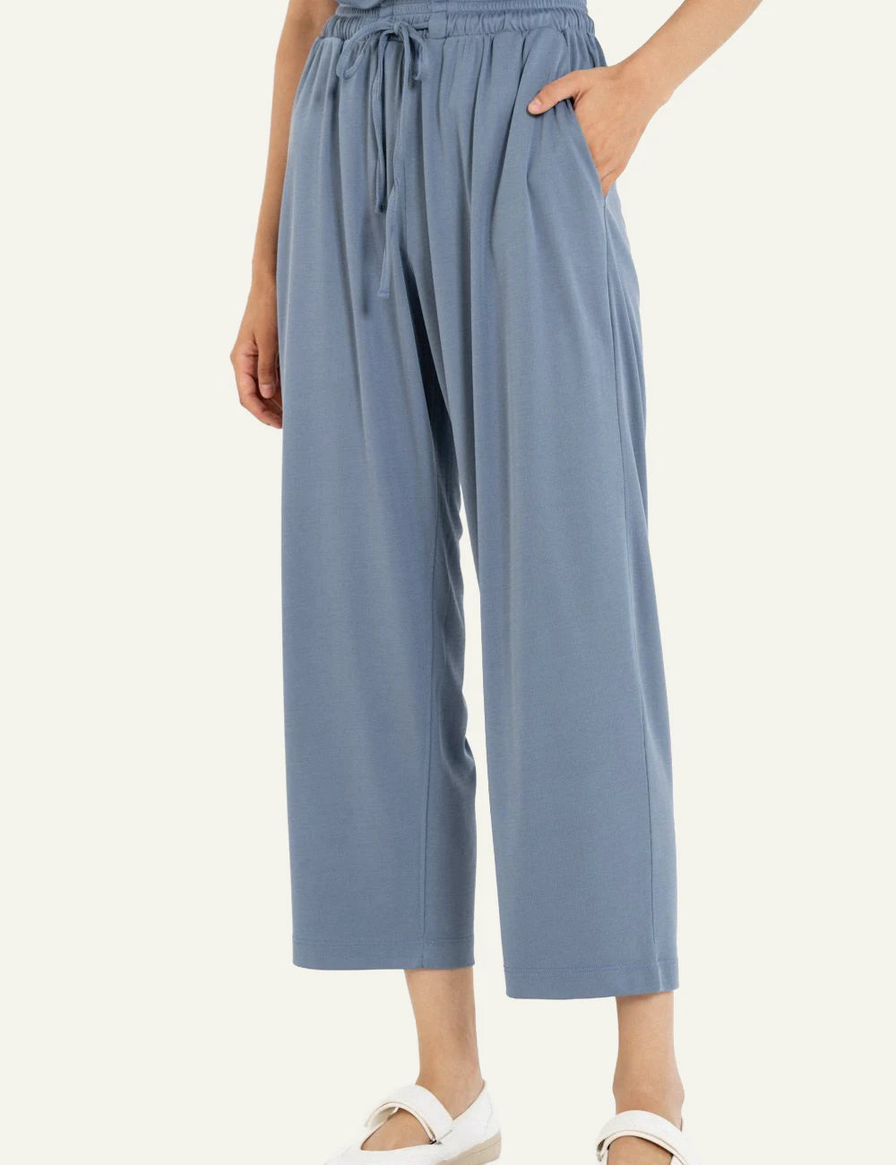Philosophy rib pants light blue rib fabric close up