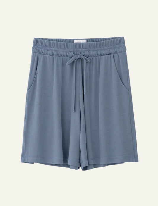 Philosophy rib shorts dusty blue relaxed fit front flat view