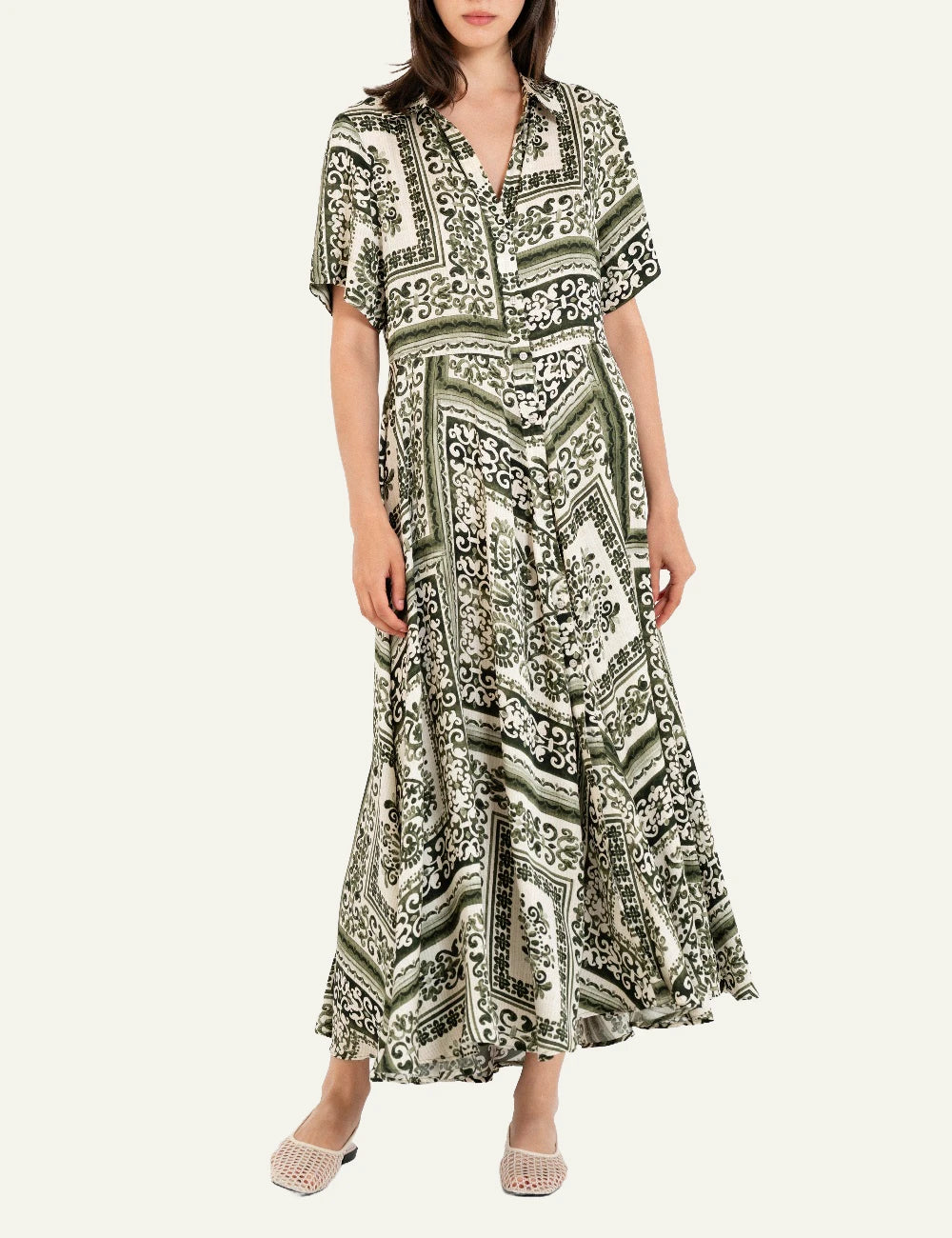 PHILOSOPHY SATIN PRINT SHIRTDRESS GREEN Simple Caracters PHILOSOPHY SATIN PRINT SHIRTDRESS GREEN Simple Caracters