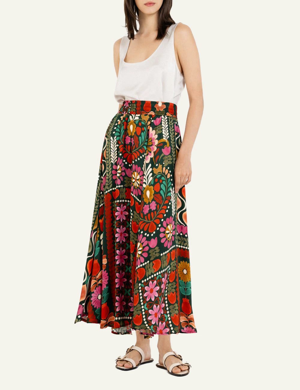 Philosophy satin print skirt multicolor floral midi skirt front full body view