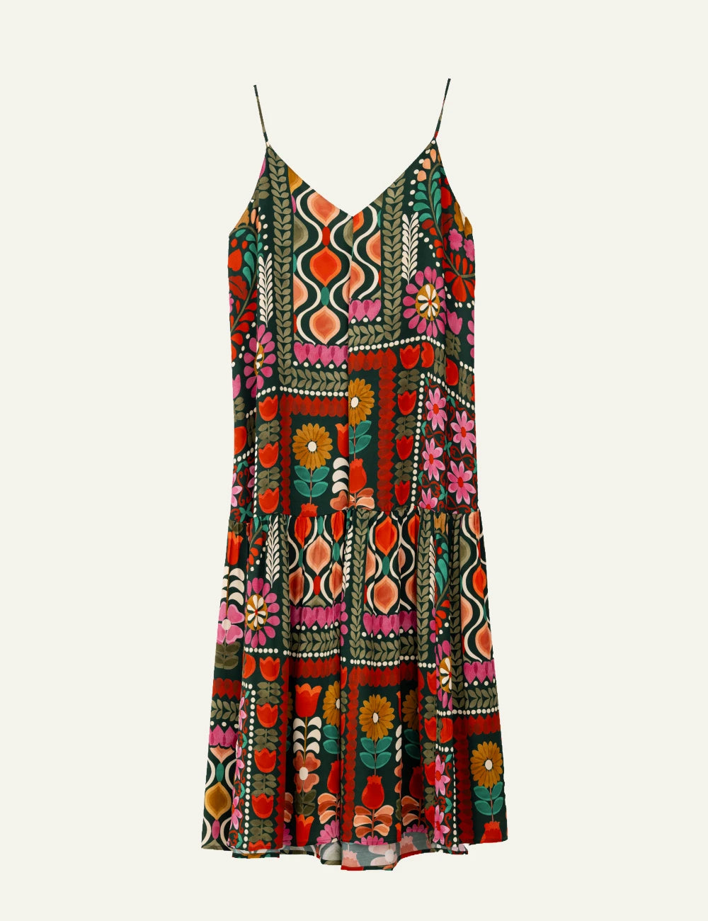 Philosophy satin print slip dress multicolour maxi spaghetti straps front flat