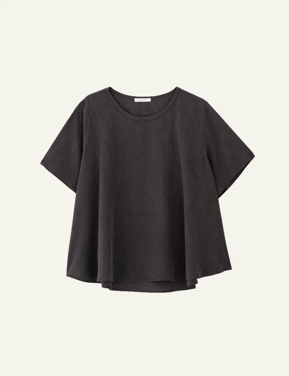 Philosophy short sleeve blouse dark brown loose fit round neck front view