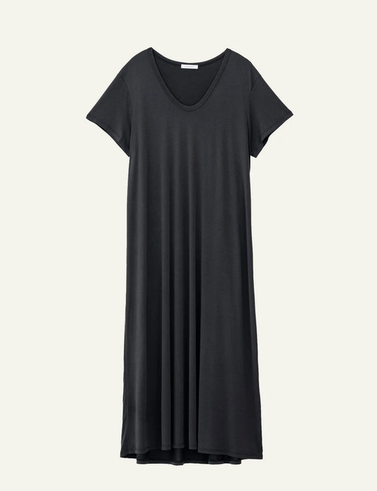 Philosophy short sleeve dress black V neck midi casual dress front flat view