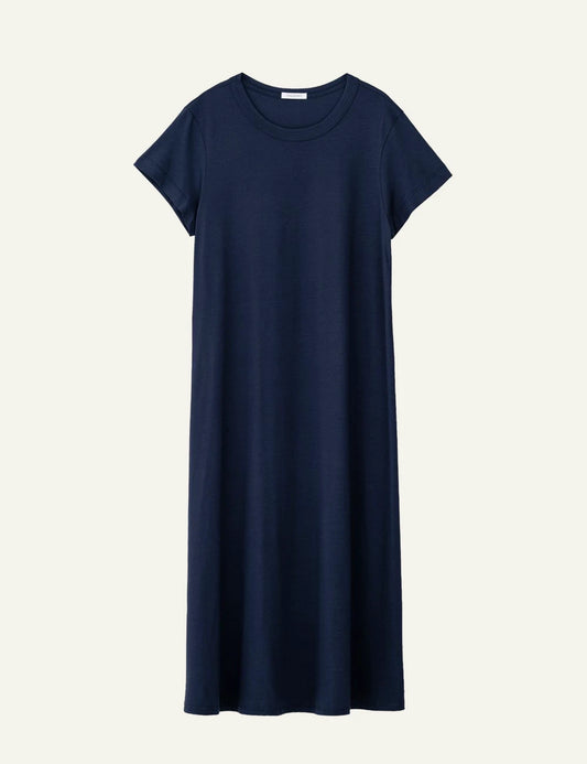 Philosophy short sleeve dress dark blue midi casual dress front flat view