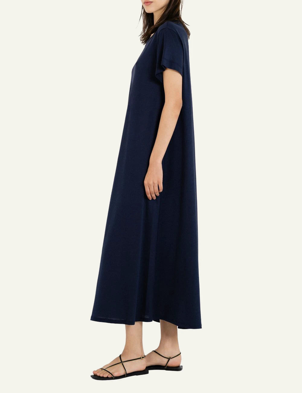 Philosophy short sleeve dress dark blue midi casual dress side view