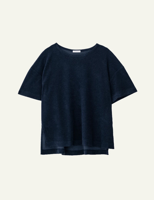 Philosophy short sleeve top dark blue loose fit round neck front view