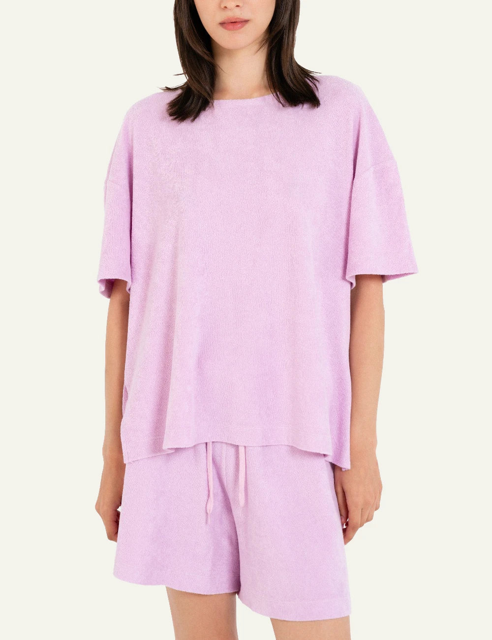 Philosophy short sleeve top pink loose fit round neck front model view