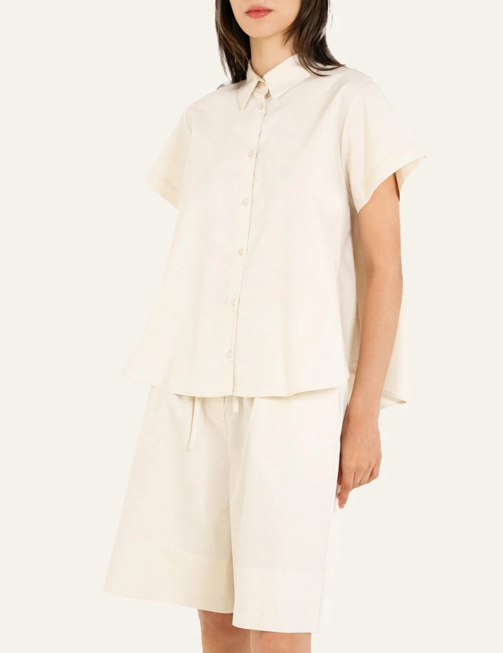 Philosophy cream poplin shorts elastic waist detail with drawstring