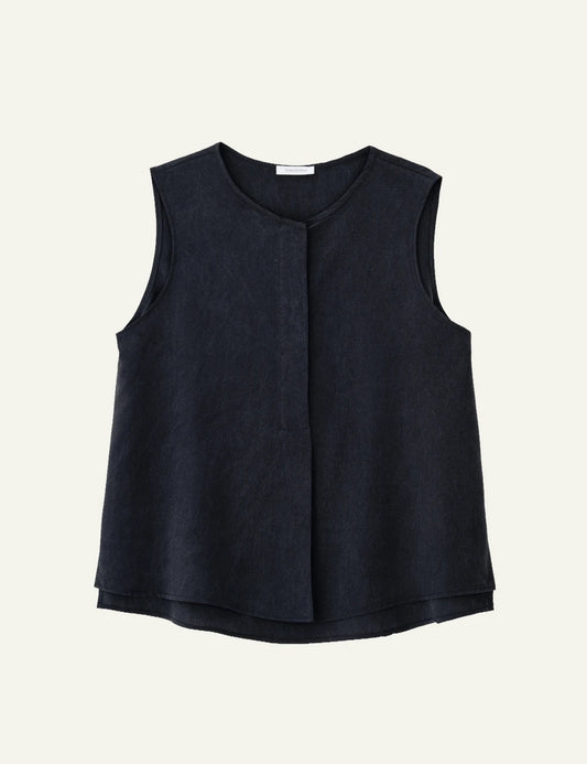 Philosophy sleeveless blouse dark blue loose round neck front view