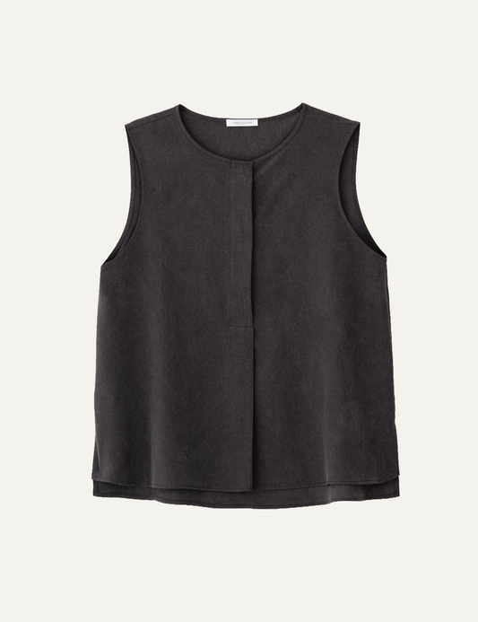 Philosophy sleeveless blouse dark brown loose round neck front view