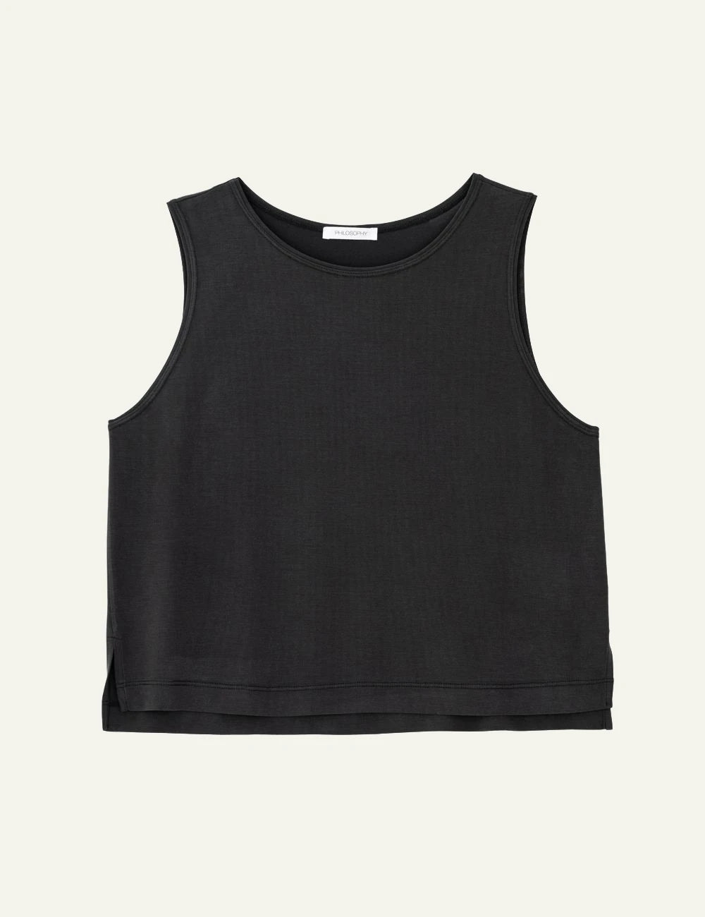 Philosophy sleeveless cropped top black relaxed fit tank top front flat view