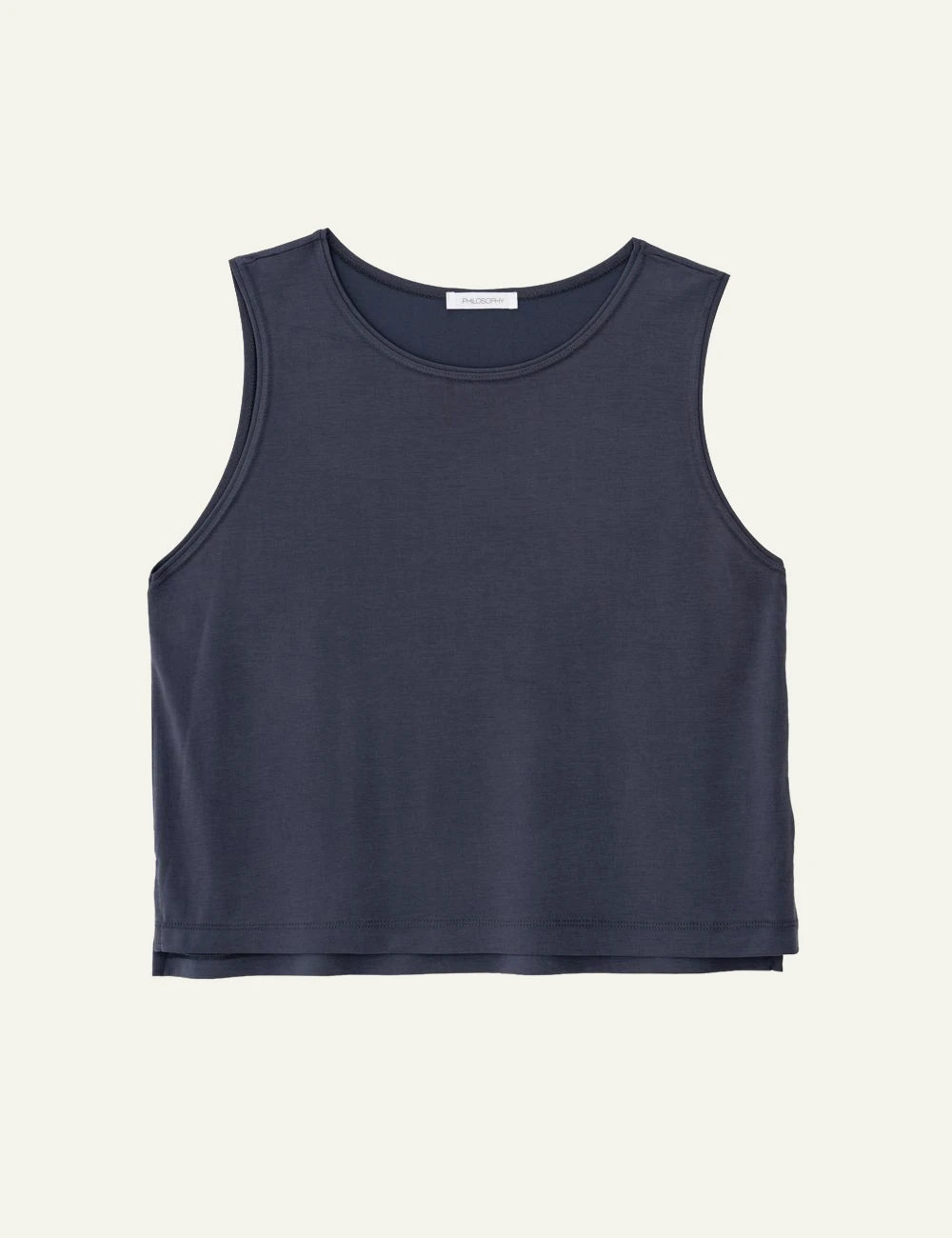 Philosophy sleeveless cropped top dark blue relaxed fit tank top front flat view